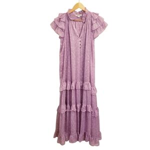 Sabina Musayev Gwen Floral Maxi Ruffle Mock Tent Dress, Pink Purple Color Size M